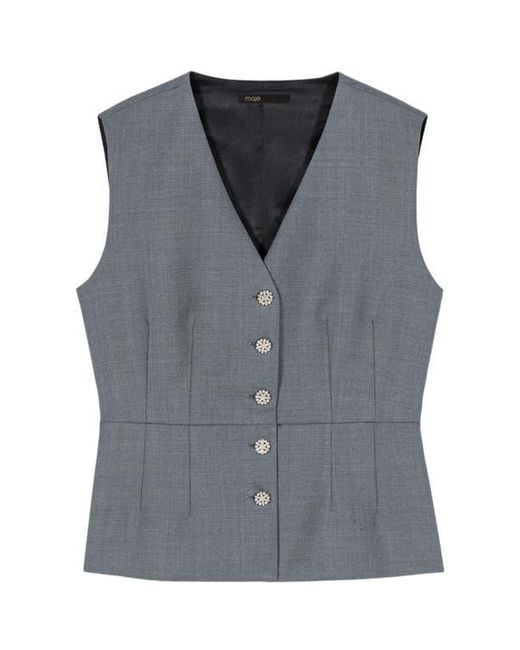 Maje Gray Jewel-Button Tailored Jacket