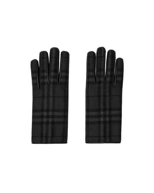 Burberry Black Check Wool Gloves for men