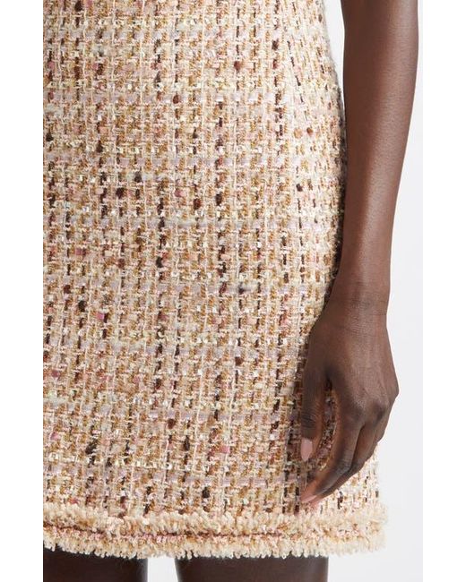 St. John Natural Betty Fringe Trim Metallic Tweed Sheath Dress