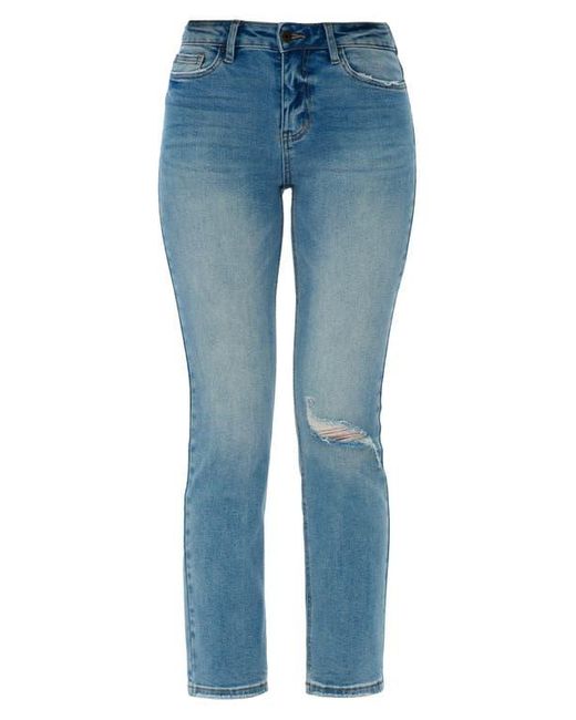 Bayeas Blue Ripped Mid Rise Slim Straight Leg Jeans