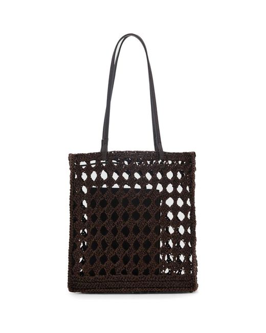 Mango Black Openwork Crochet Straw Shopper