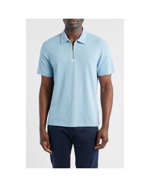 Bugatchi Blue Quarter Zip Polo for men