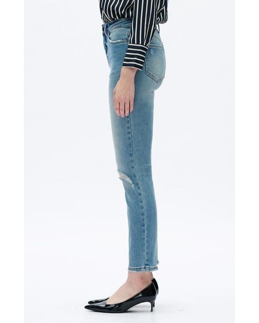 Bayeas Blue Ripped Mid Rise Slim Straight Leg Jeans