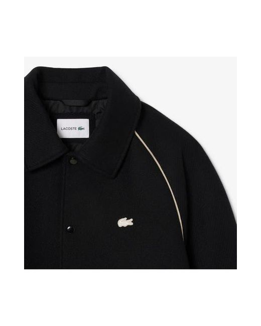 Lacoste Black Logo Appliqué Wool Blend Varsity Jacket for men