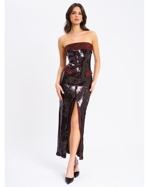Miss Circle Red Qadira Sequin Maxi Pencil Dress