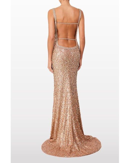 strapless open back dress Quartz Silver Embellished Square-Neck Open-Back Maxi Dress – Club L London main image 1