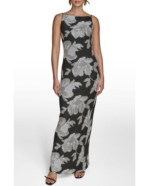 Donna Karan Multicolor Sequin Floral Sheath Gown