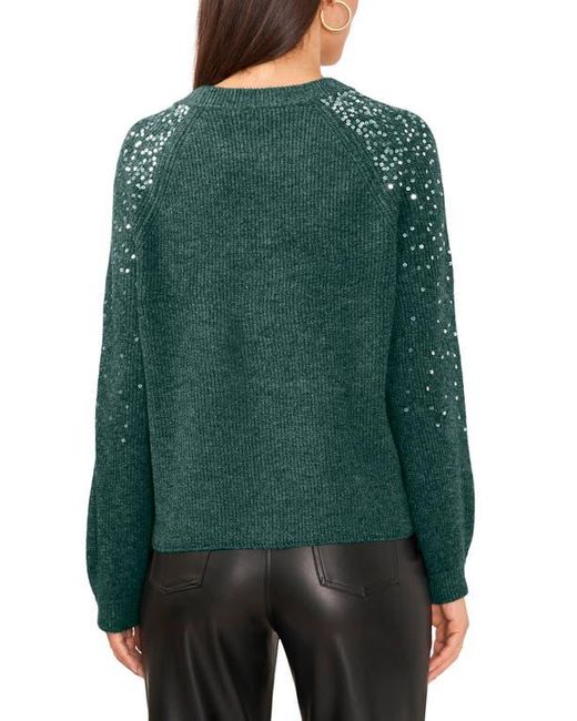Vince Camuto Green Sequin Crewneck Sweater