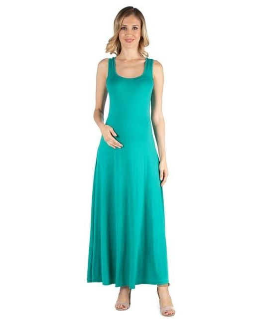 24seven Comfort Apparel Blue Maternity Slim Fit A-Line Sleeveless Maxi Dress