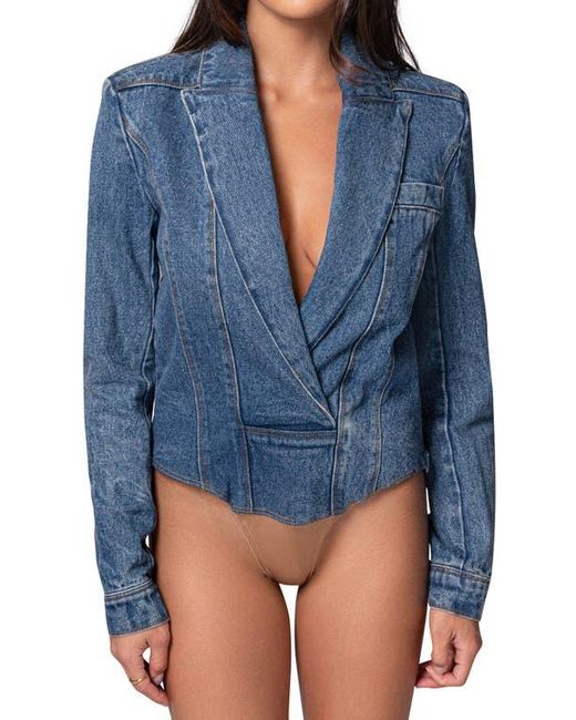 JLUXLABEL Blue Dominica Denim Blazer Bodysuit