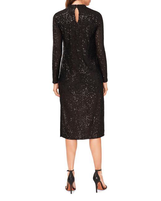 Halogen® Black Halogen(r) Sequin Long Sleeve Midi Cocktail Dress