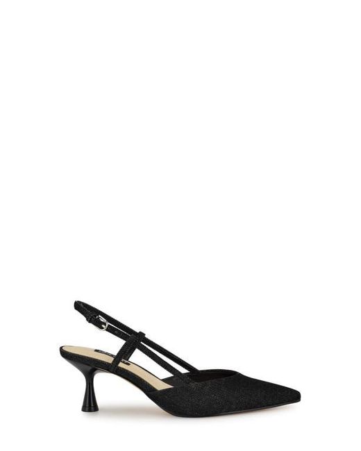 Nine West Black Rhonda Slingback Pointed Toe Kitten Heel Pump