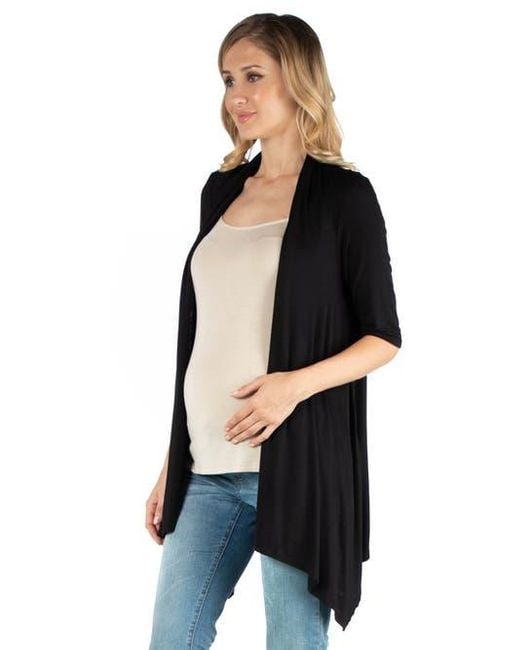 24seven Comfort Apparel Black Maternity Loose Fit Open Front Cardigan