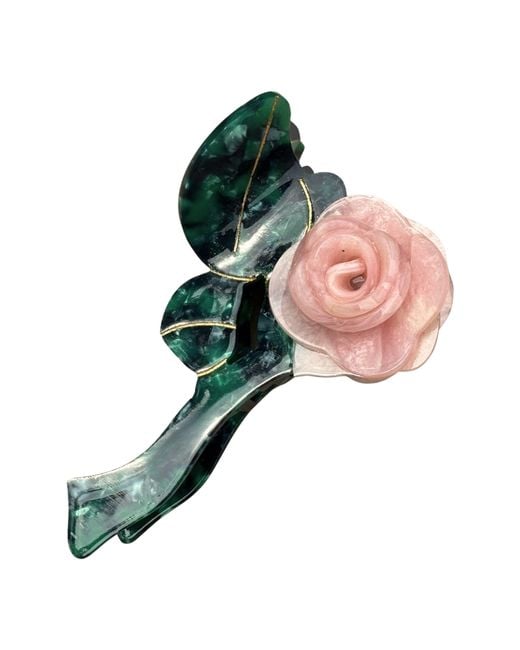 Solar Eclipse Pink Origami Rose Stem Flower Claw Clip