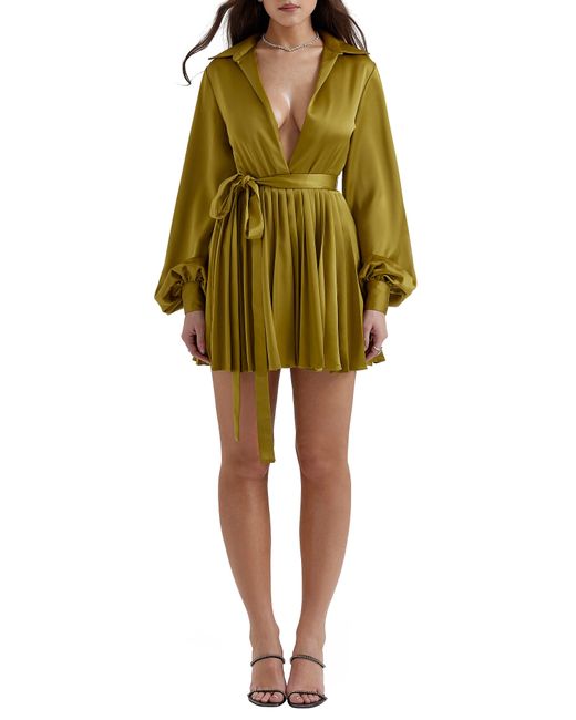 House Of Cb Yellow Allegra Long Sleeve Faux Wrap Cocktail Minidress
