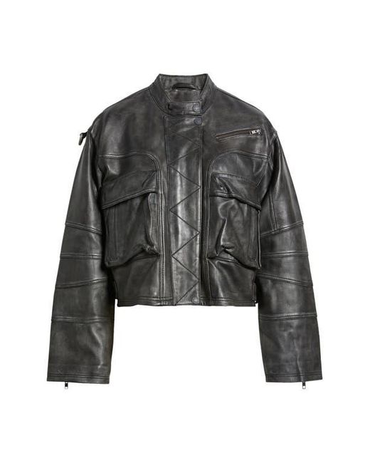 Free People Vintage Look Leather Bomber Jacket in Black Lyst