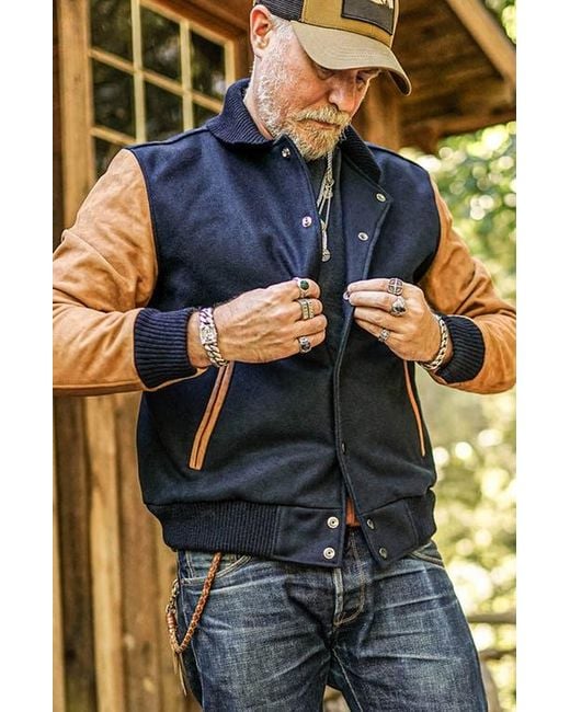 Last Wolf Blue Baker Mount Varsity Jacke for men