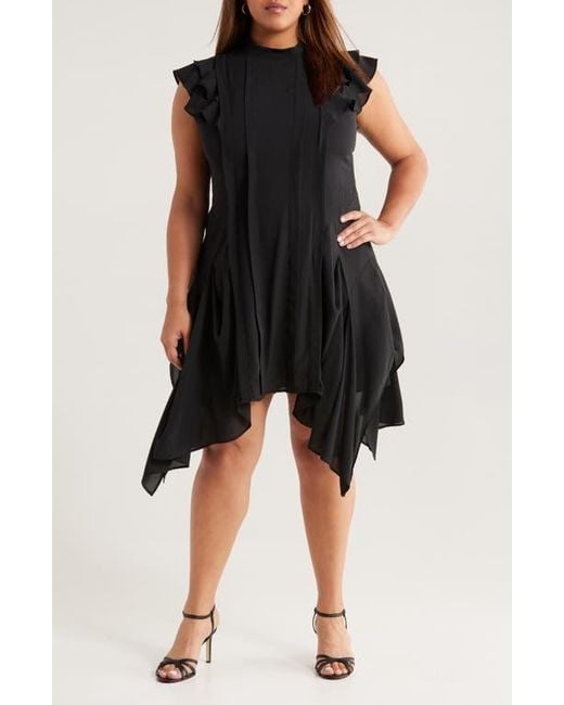 Chelsea28 Black Pintuck Handkerchief Hem Dress