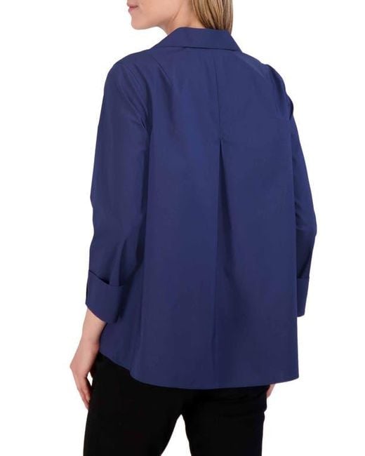 Foxcroft Blue Agnes Split Cuff Popover Blouse