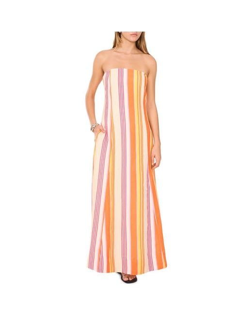 1.STATE Orange Stripe Strapless Linen Blend Maxi Dress