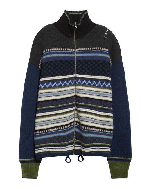 Marni Blue Mixed Stripe Zip Cardigan for men