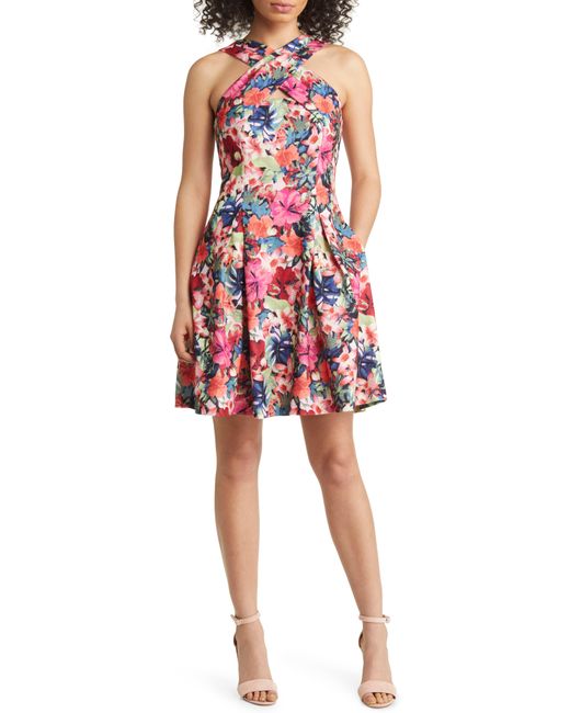 Vince Camuto Floral Fit & Flare Scuba Crepe Dress in Red Lyst