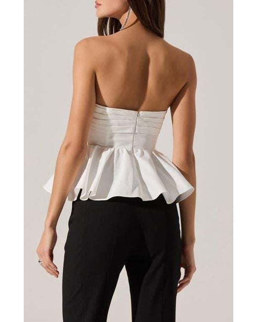 Astr White Melia Strapless Peplum Top