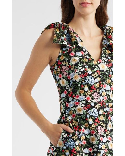 Eliza J Women's Black Floral Embroidery Bow Detail Fit & Flare Dress - www.armafbd.com Eliza J Women's Black Floral Embroidery Bow Detail Fit & Flare Dress - www.armafbd.com