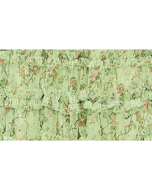 Mac Duggal Green Floral Flutter Sleeve Ruffle Mesh A-line Dress