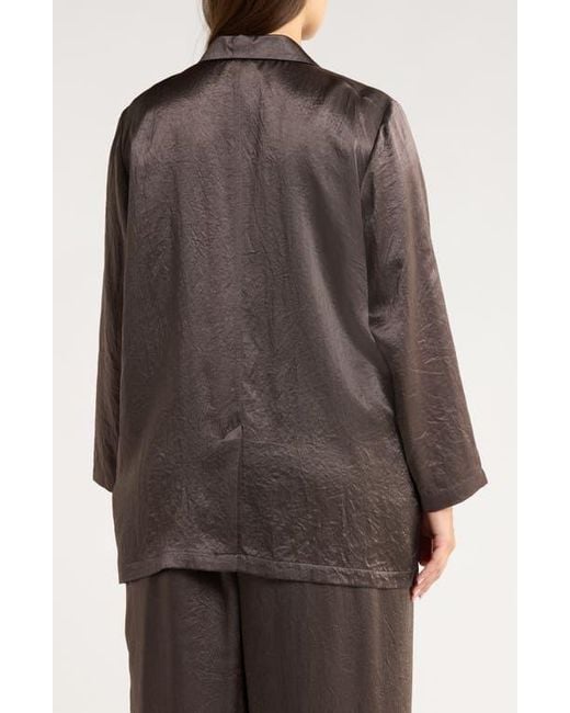 Eileen Fisher Brown Crinkled Satin Blazer