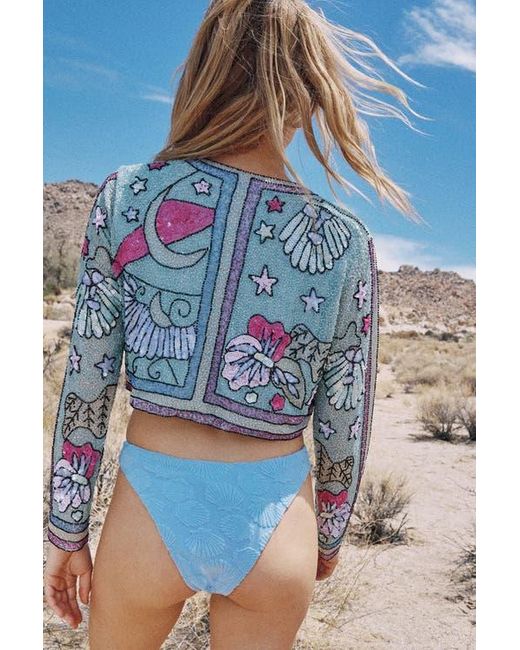 Nasty Gal Blue Celestial Placement Beaded Jacket