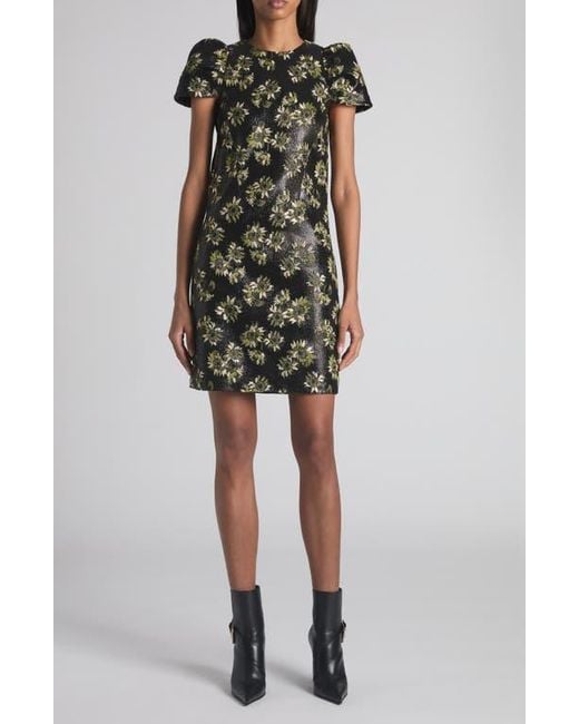 Alexander McQueen Green Puff Sleeve Sunflower Jacquard Shift Dress