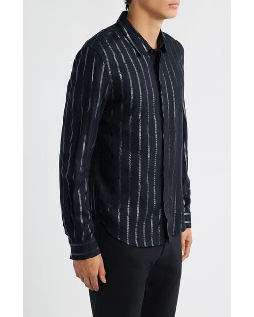 John Varvatos Blue Rodney Print Covered Placket Button-Up Shirt for men
