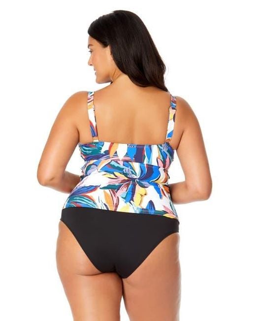 Anne Cole Blue Plus Hidden Underwire Drape Front Tankini Swim Top