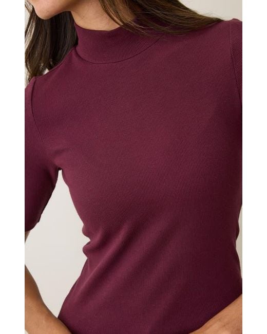 Marine Layer Purple Lexi Mock Neck Elbow Sleeve Rib Top