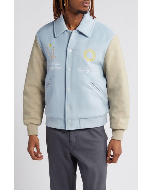 KROST Blue Coastal Wool Blend Varsity Jacket for men