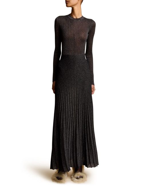 Khaite Keese Metallic Rib Long Sleeve Maxi Dress in Black | Lyst