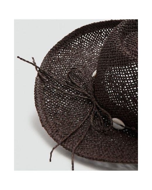 Mango Black Straw Hat With Shells