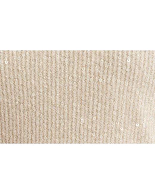 Anne Klein Natural Sequin Double Scoop Neck Mesh Tank