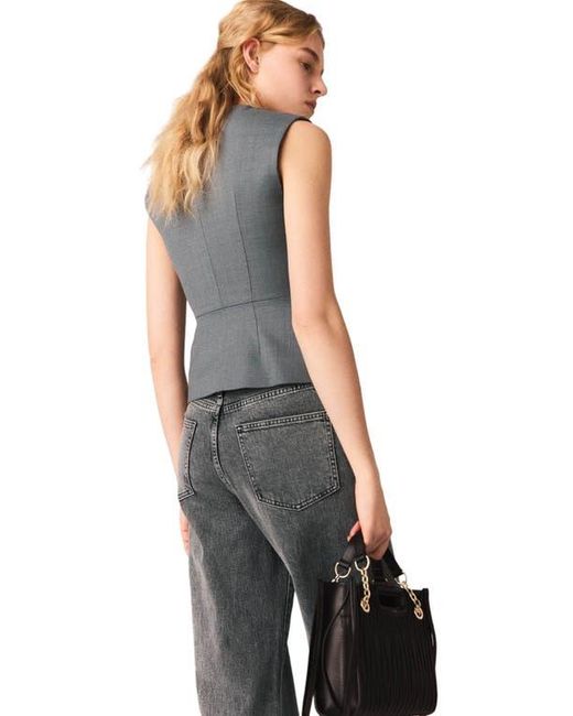Maje Gray Jewel-Button Tailored Jacket