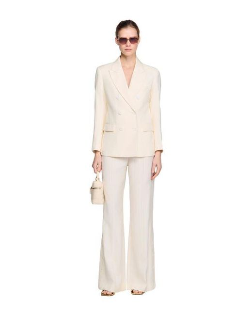 Sandro White Double-Breasted Suit Jacket