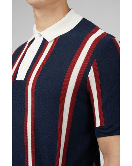 Ben Sherman Blue Mod Stripe Rugby Polo Sweater for men