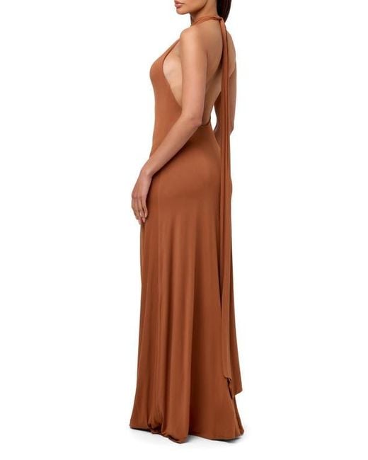 naked wardrobe brown dress Women's Maxi Dress Knit Off-shoulder Sweater Polyester by Naked Wardrobe, Taupe / S main image 1
