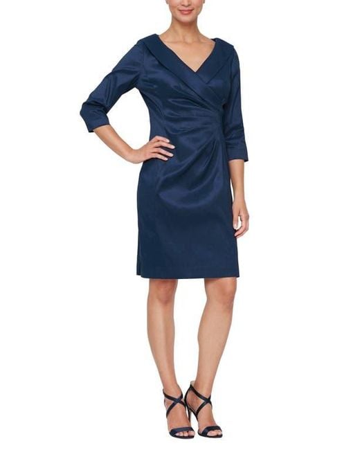 Alex Evenings Blue Taffeta Sheath Cocktail Dress