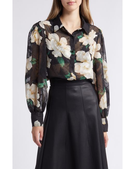 NIKKI LUND Black Aubree Floral Button-up Shirt