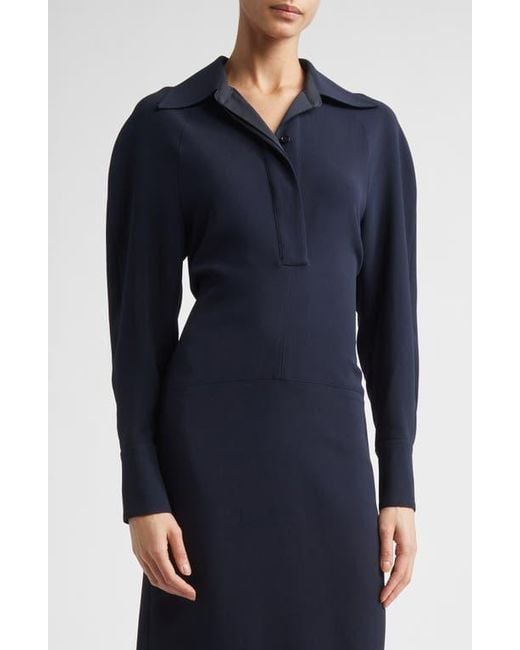 Victoria Beckham Blue Long Sleeve Polo Midi Dress
