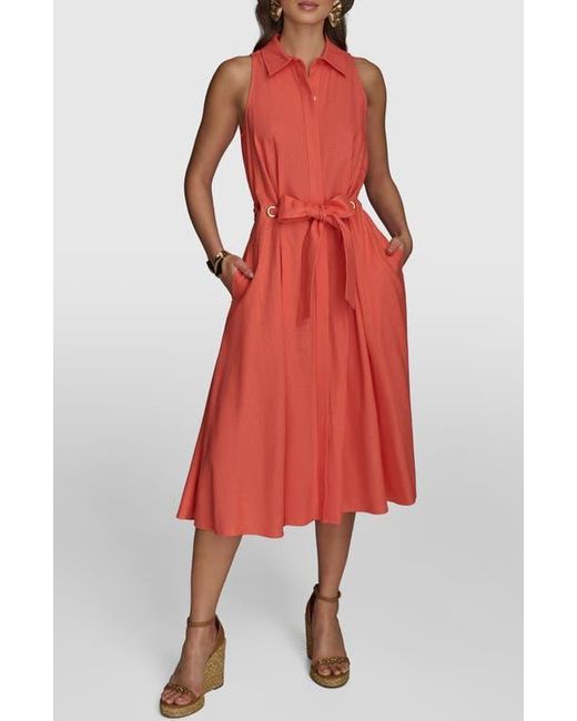Donna Karan Sleeveless Linen Blend Shirtdress in Red | Lyst Donna Karan Sleeveless Linen Blend Shirtdress in Red | Lyst