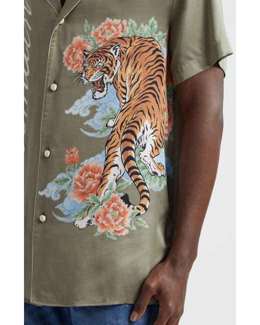 Balmain Green Tiger Print Satin Pajama Shirt for men