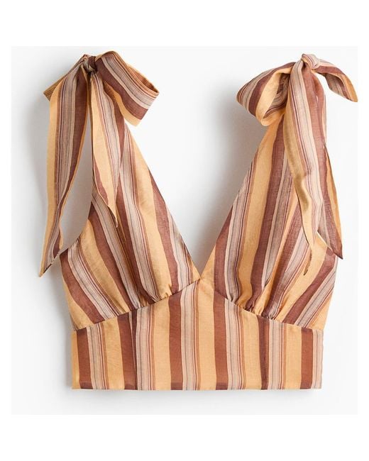 H&M Brown Cropped Tie-Strap Top
