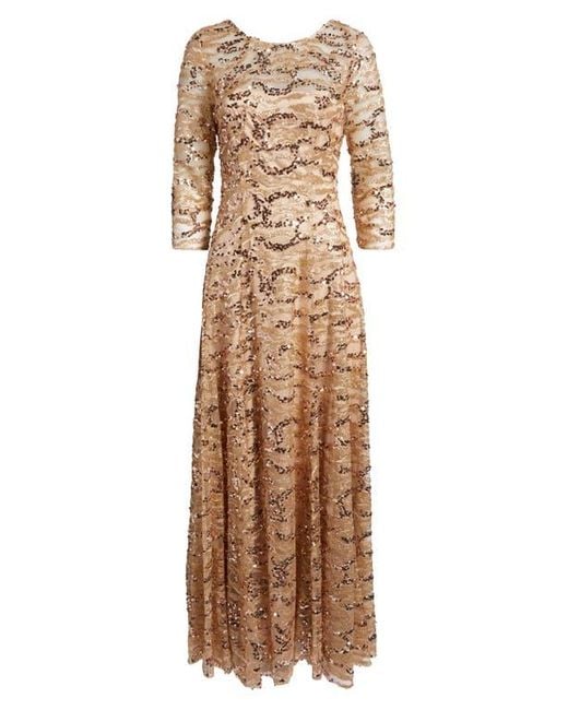 Tahari Natural Sequin A-Line Gown